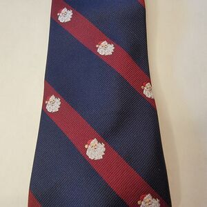 Novello Christmas Tie Navy Maroon Stripes Tiny Santa Heads